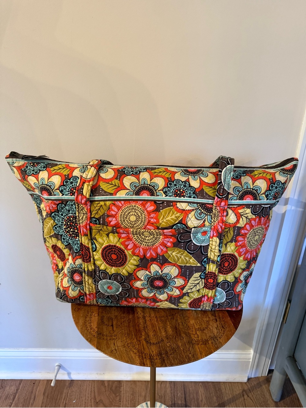 Vera Bradley Floral Quilted Tote in Multicolor Coral, Aqua & Yellow